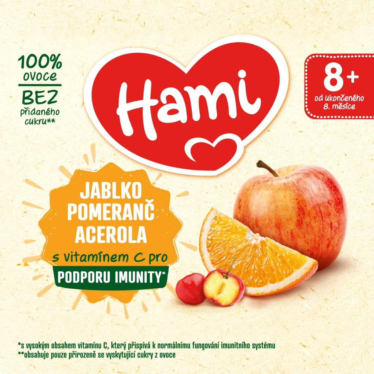Hami 100% ovoce Jablko pomeranč a acerola 8m+ 4x100 g