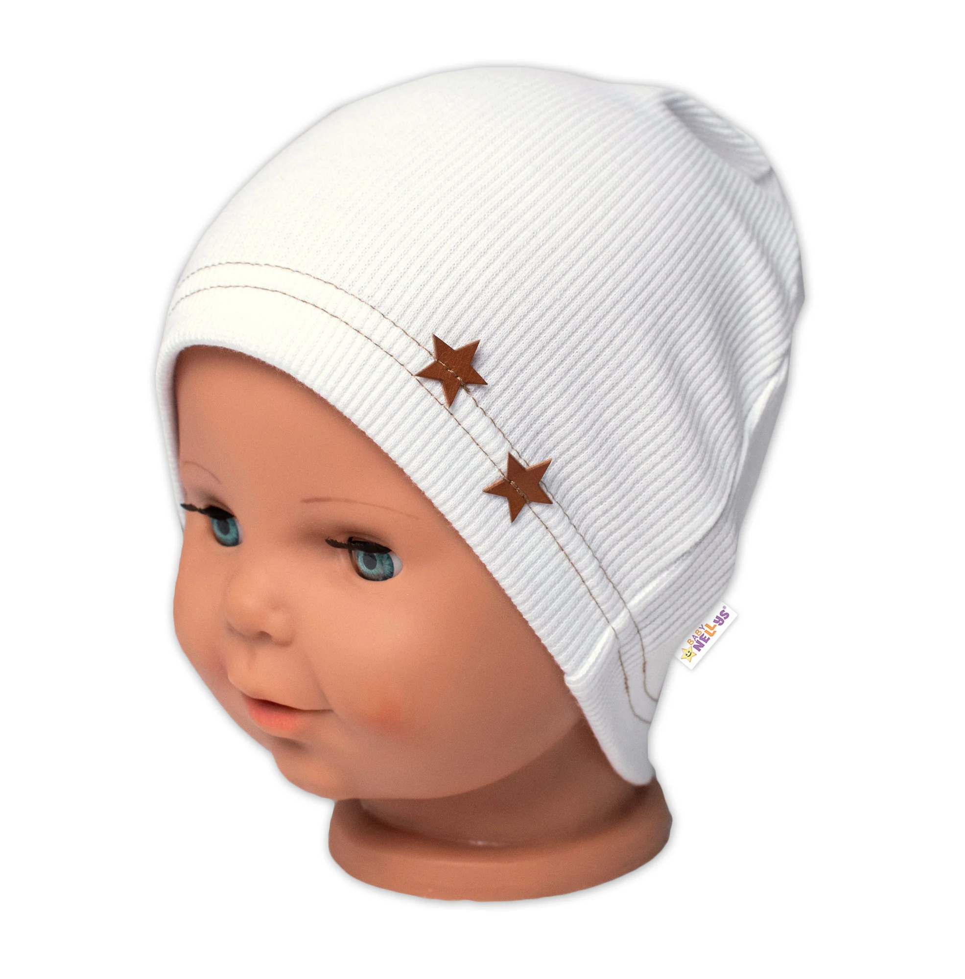 Baby Nellys Žebrovaná čepice Hvězdičky - bílá, vel. 92/98 vel. 92/98