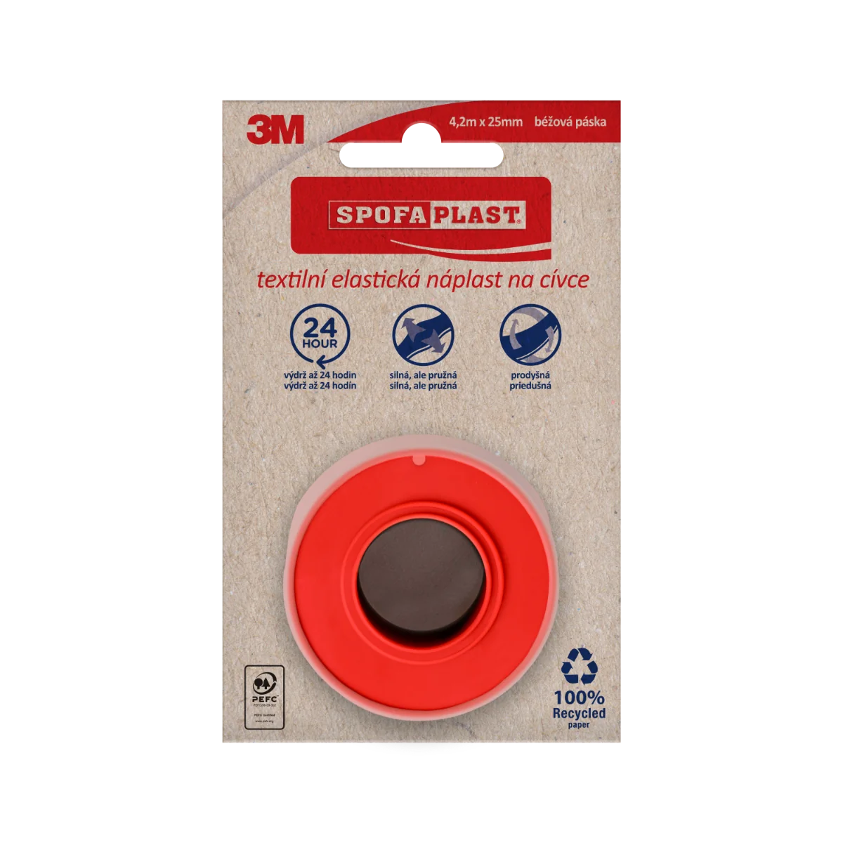 3M Spofaplast 132N náplast textilní elastická 4,2 m x 25 mm cívka béžová