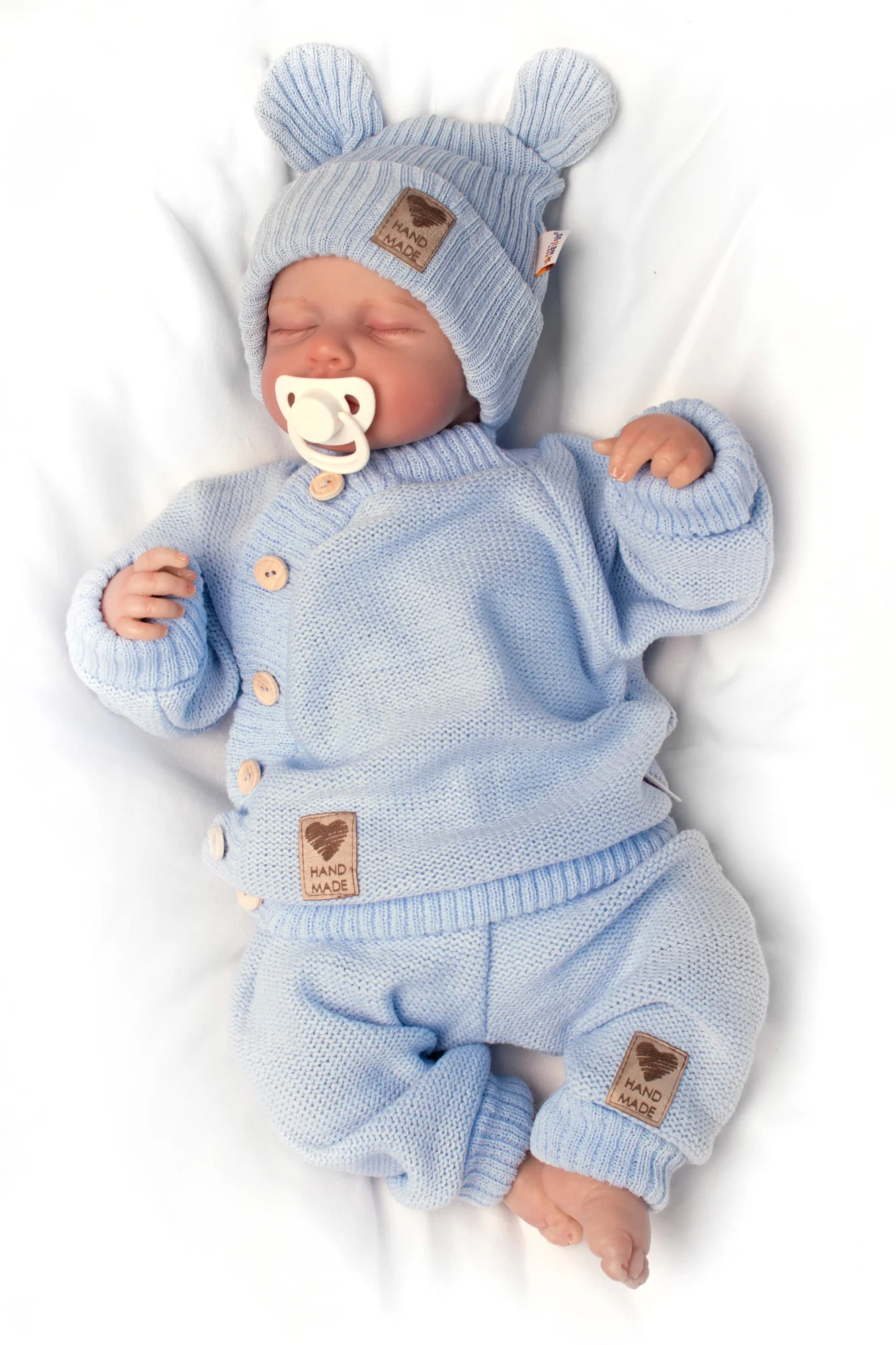 Baby Nellys Pletené kojenecké kalhoty Hand Made, modré,56/62