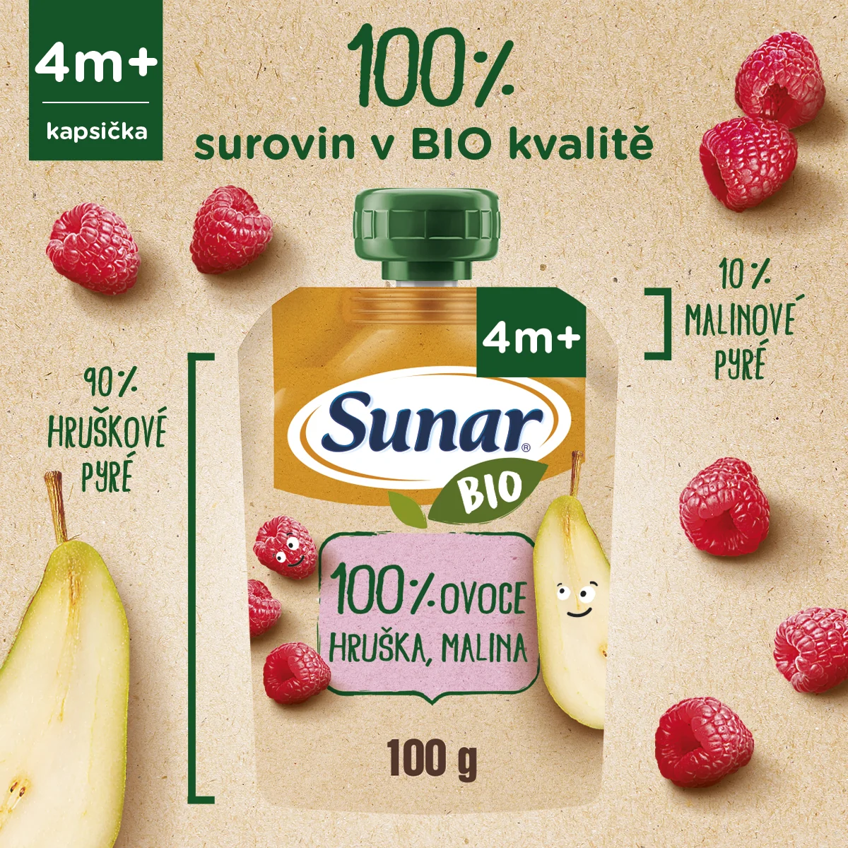 Sunar BIO Hruška, malina kapsička 100 g