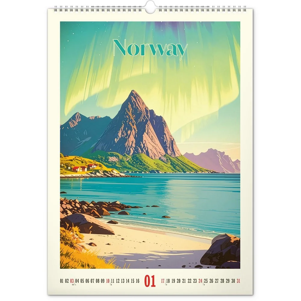 NOTIQUE Nástěnný kalendář Vintage plakáty - tropické ráje 2027 33 × 46 cm