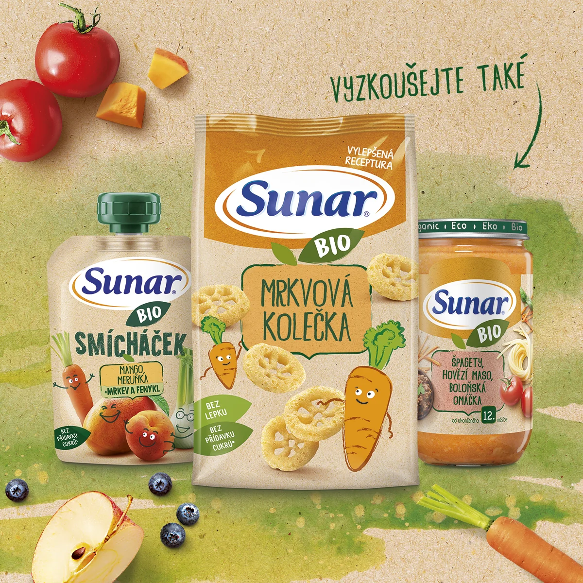 Sunar BIO Smícháček Banán, hruška, borůvka, dýně, batát kapsička 100 g