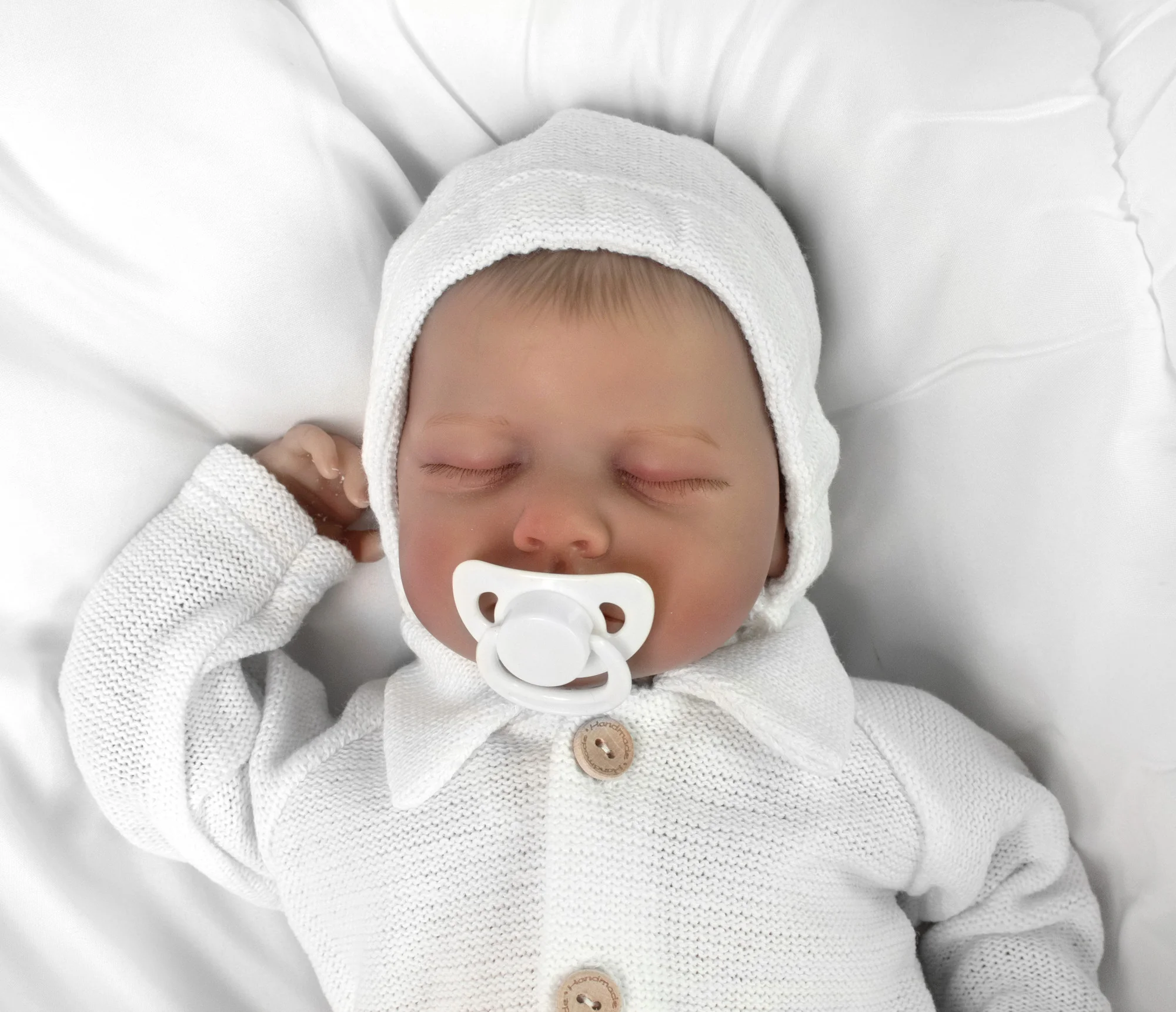 Baby Nellys Pletená čepička bonetka Boy, bílá, 68/74