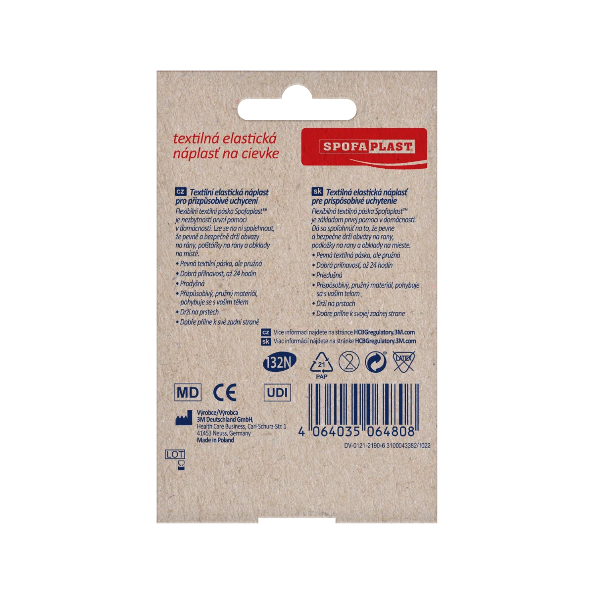 3M Spofaplast 132N náplast textilní elastická 4,2 m x 25 mm cívka béžová