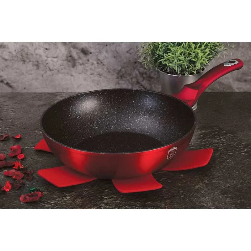 Berlingerhaus Pánev WOK s poklicí s mramorovým povrchem 28 cm Burgundy Metallic Line