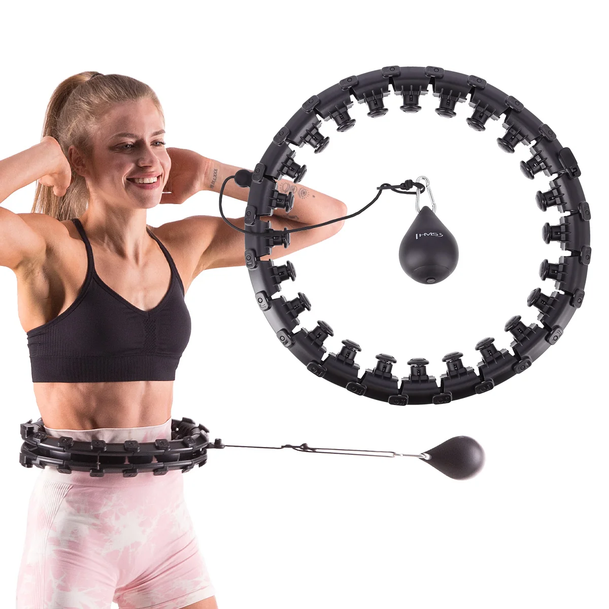 HMS Masážní hula hoop obruč se závažím HHW01 - černá