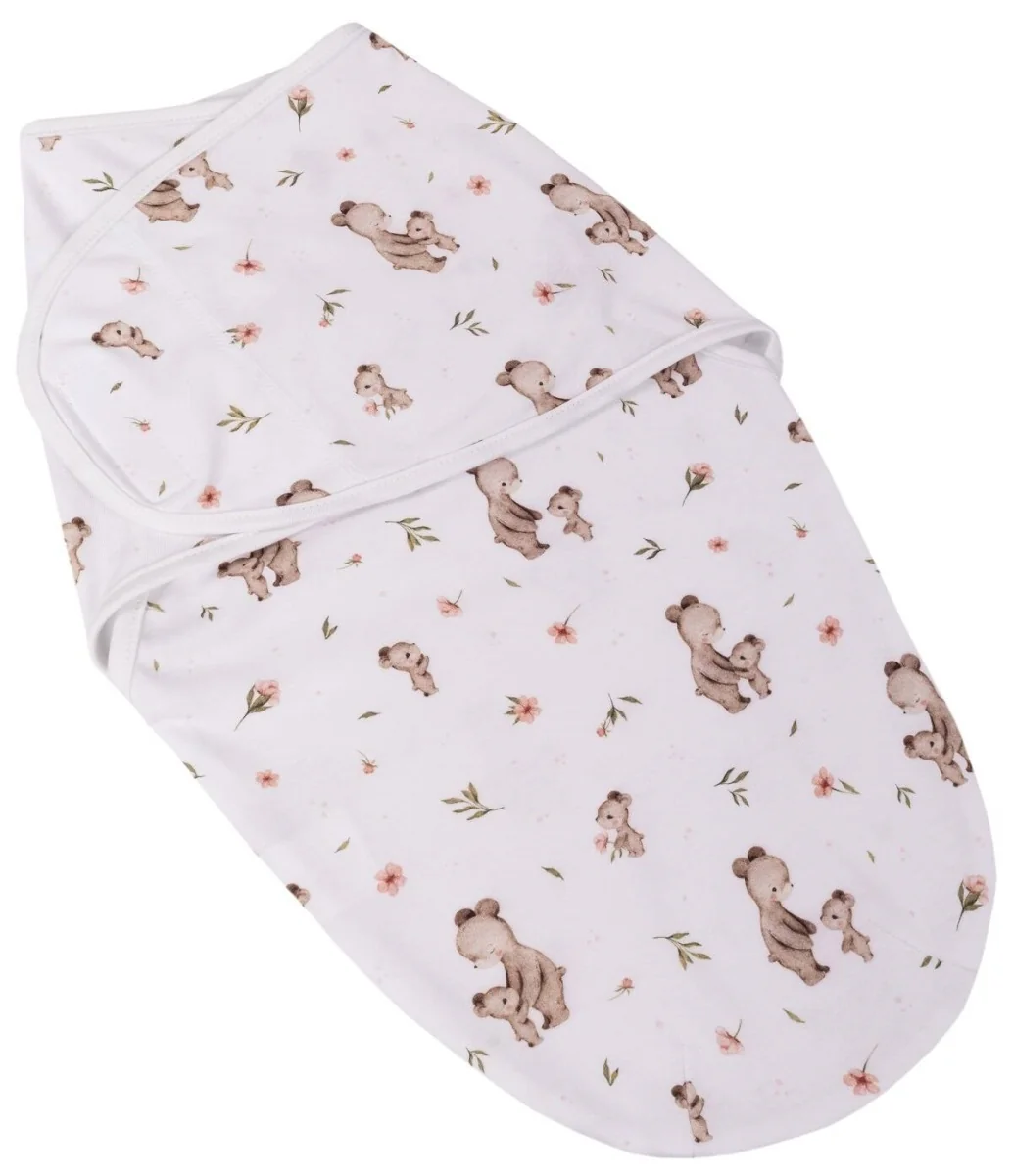 Baby Nellys Bavlněný zavinovací vak, zavinovačka Premium  Mommy Bear, bílá/hnědá
