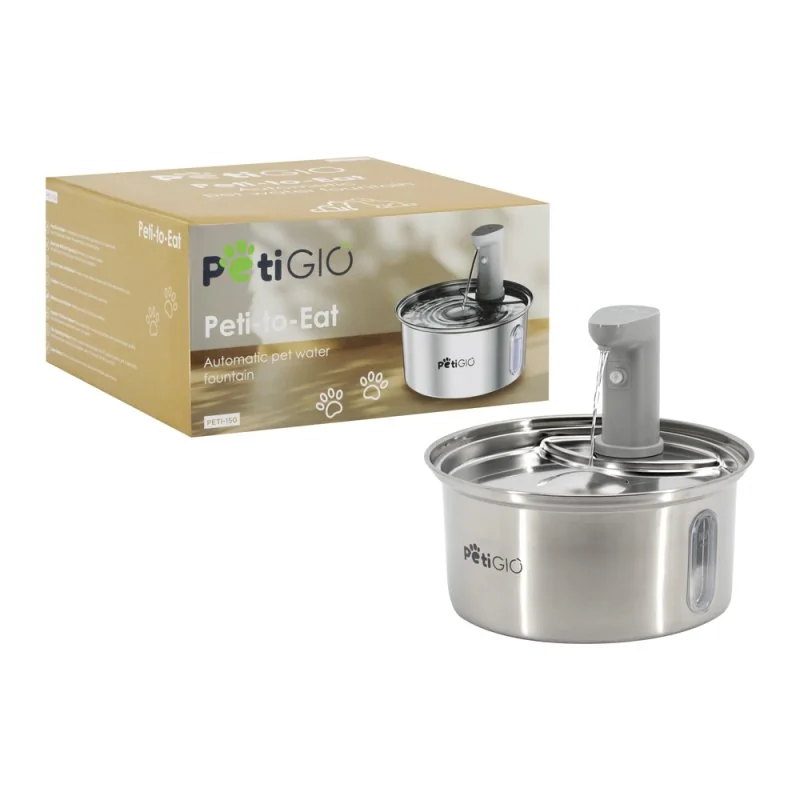 PetiGIO peti-to-Eat automatická fontána pro domácí mazlíčky nerez
