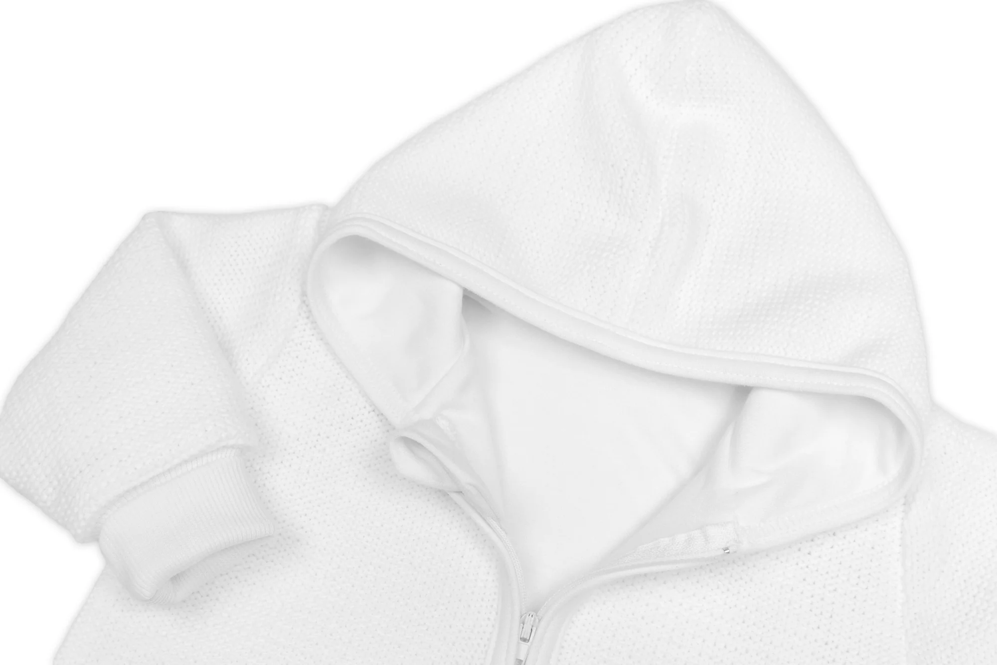 Baby Nellys Pletený overal s kapucí, CUTE - bílý, vel. 62