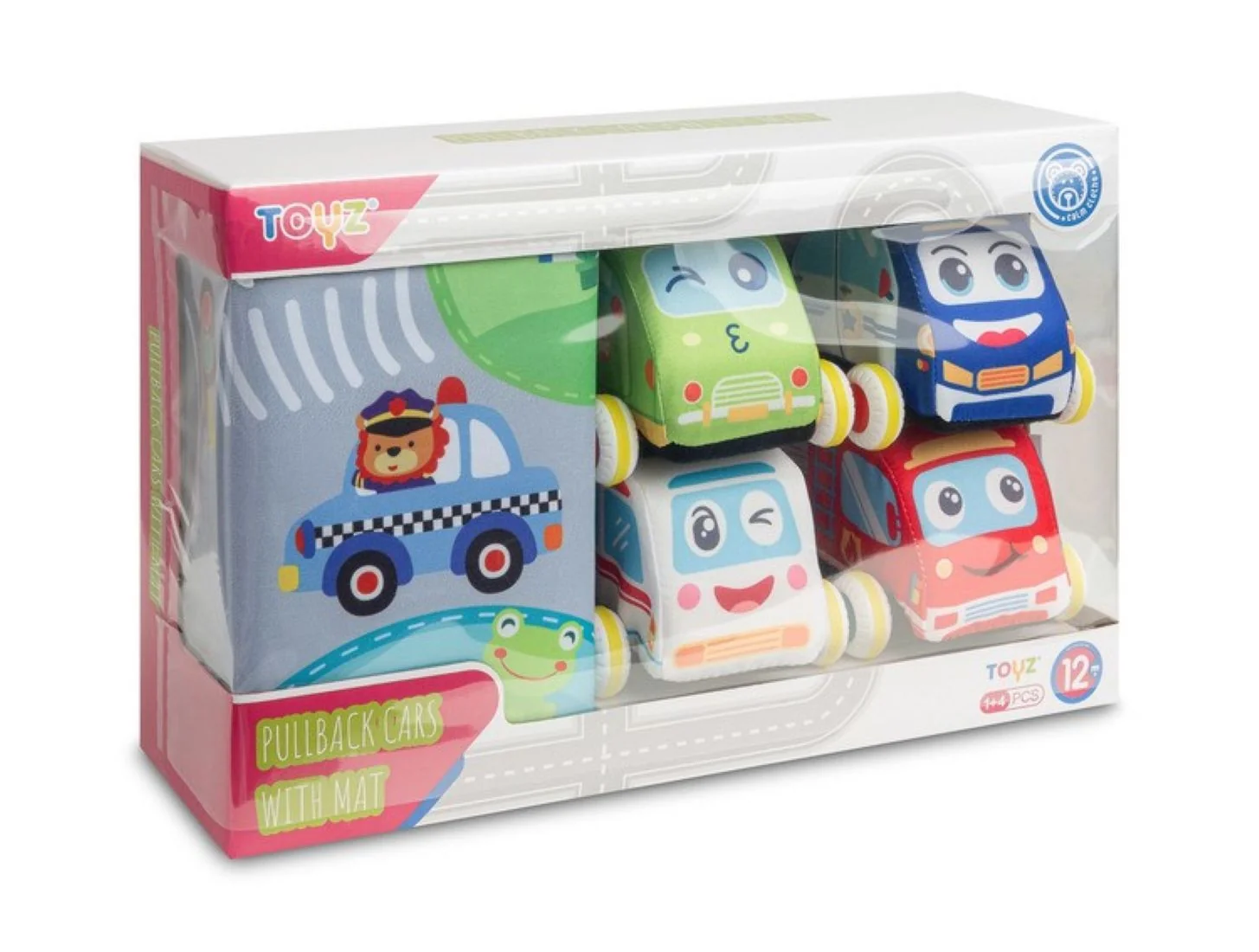 Toyz Plyšová autíčka se silniční podložkou – sada 4 ks, pullback