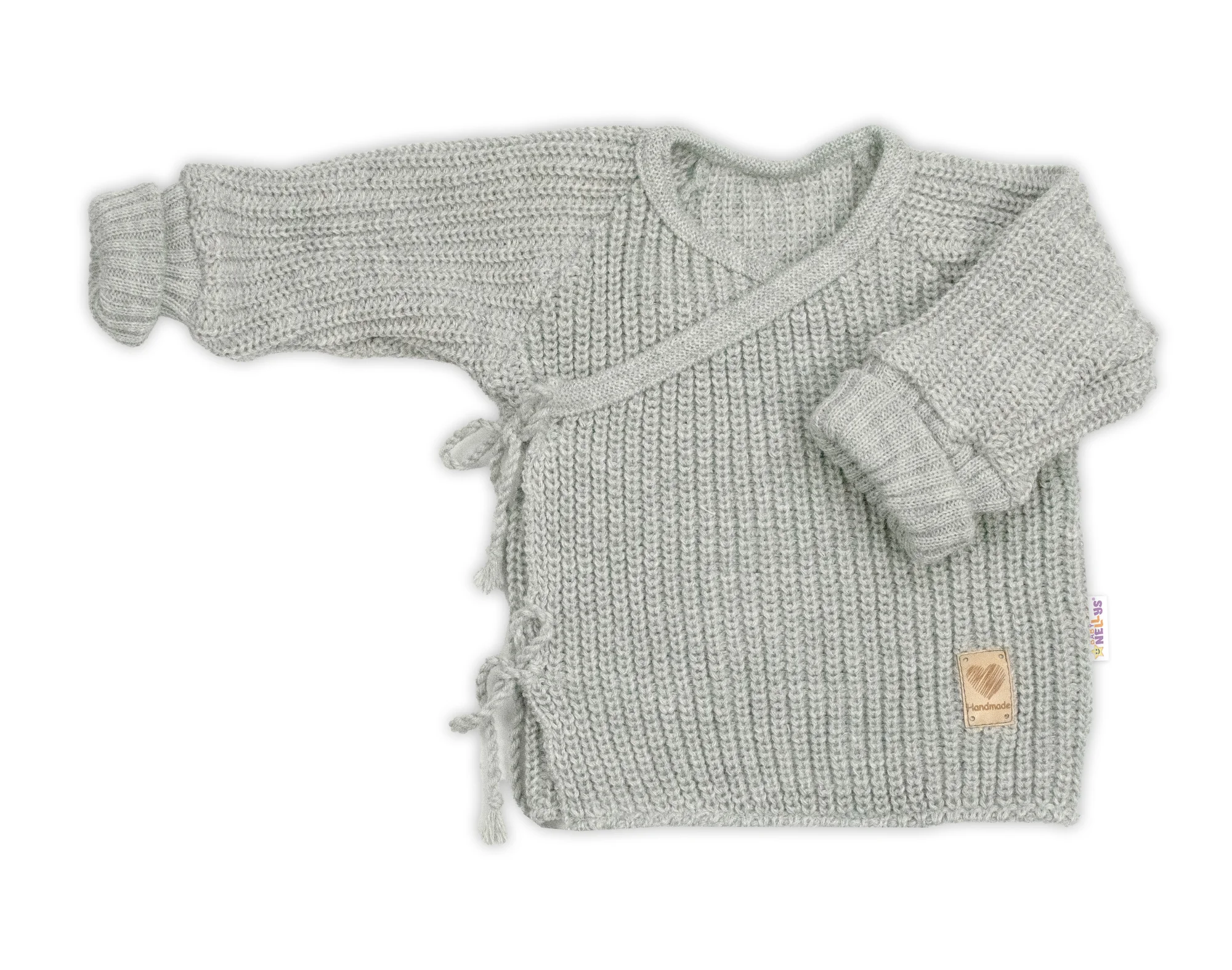 Baby Nellys Kojenecký svetřík, rostoucí, na zavazování na boku - šedý, 62/68