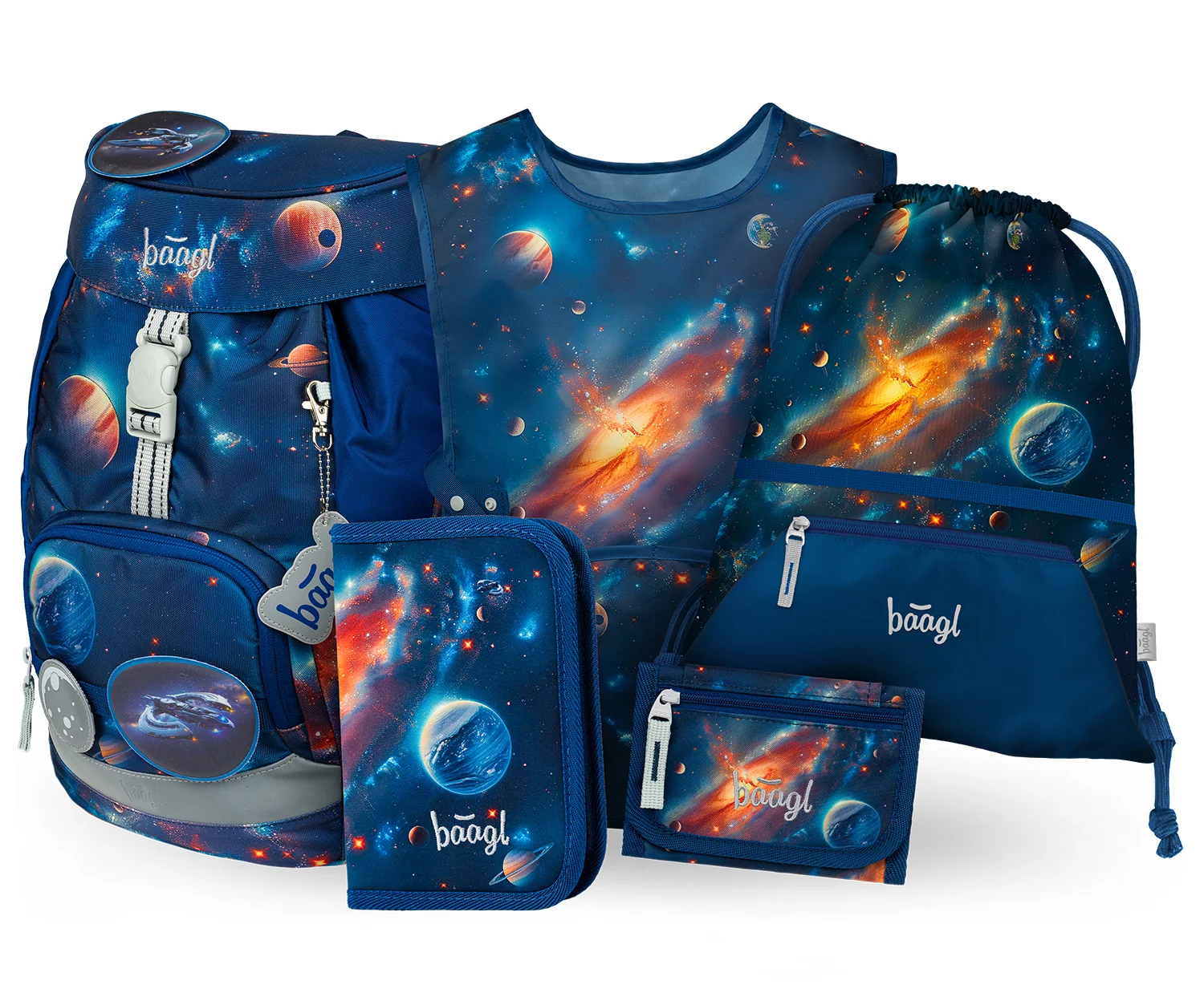 Baagl SET 5 AIRY Vesmír: batoh, penál, sáček, zástěra, peněženka