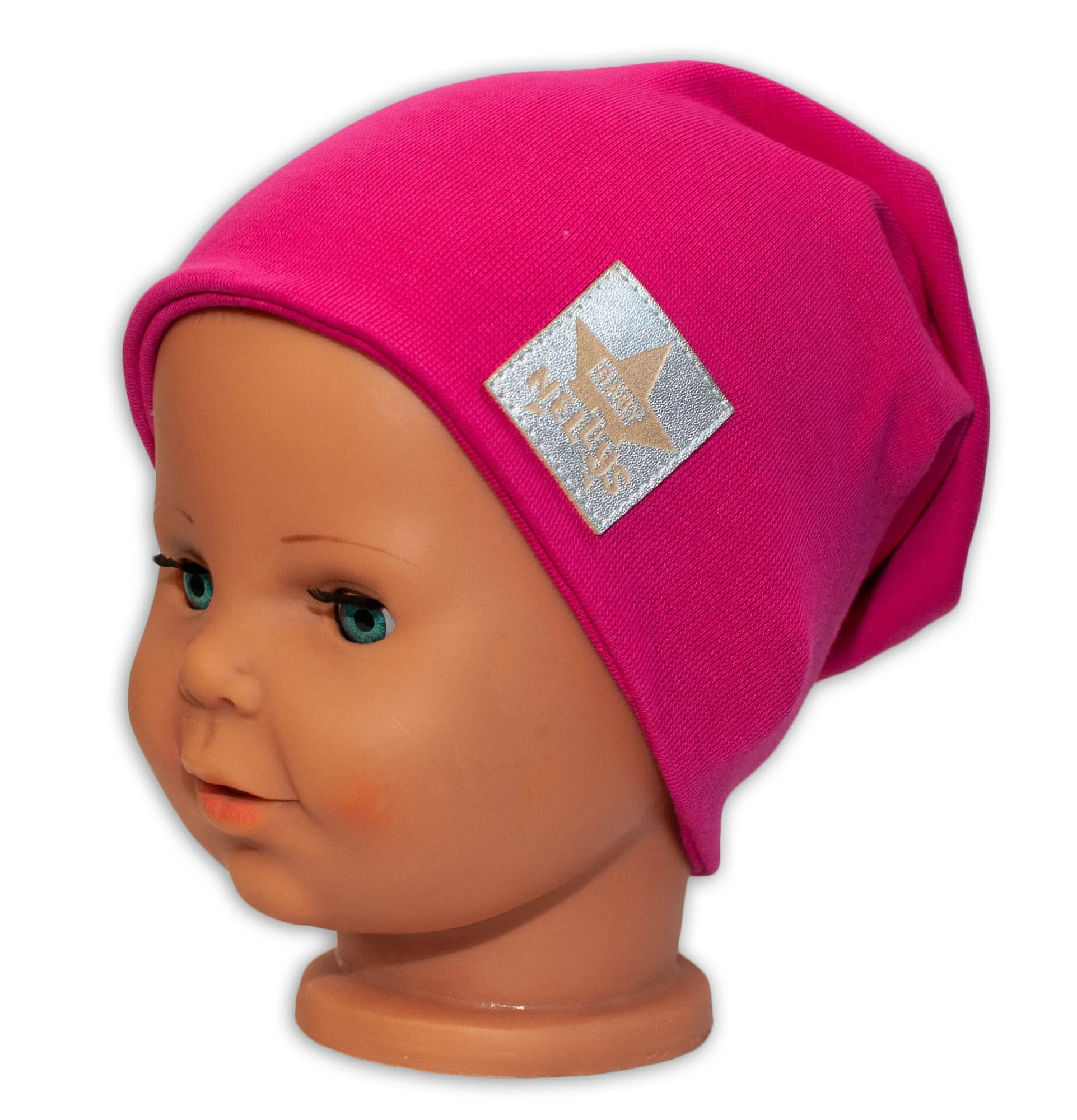 Baby Nellys Dětská bavlněná čepice - dvouvrstvá, tm. růžová vel. 110