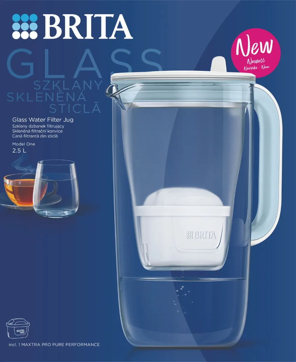 BRITA Skleněná filtrační konvice 2,5 l světle modrá