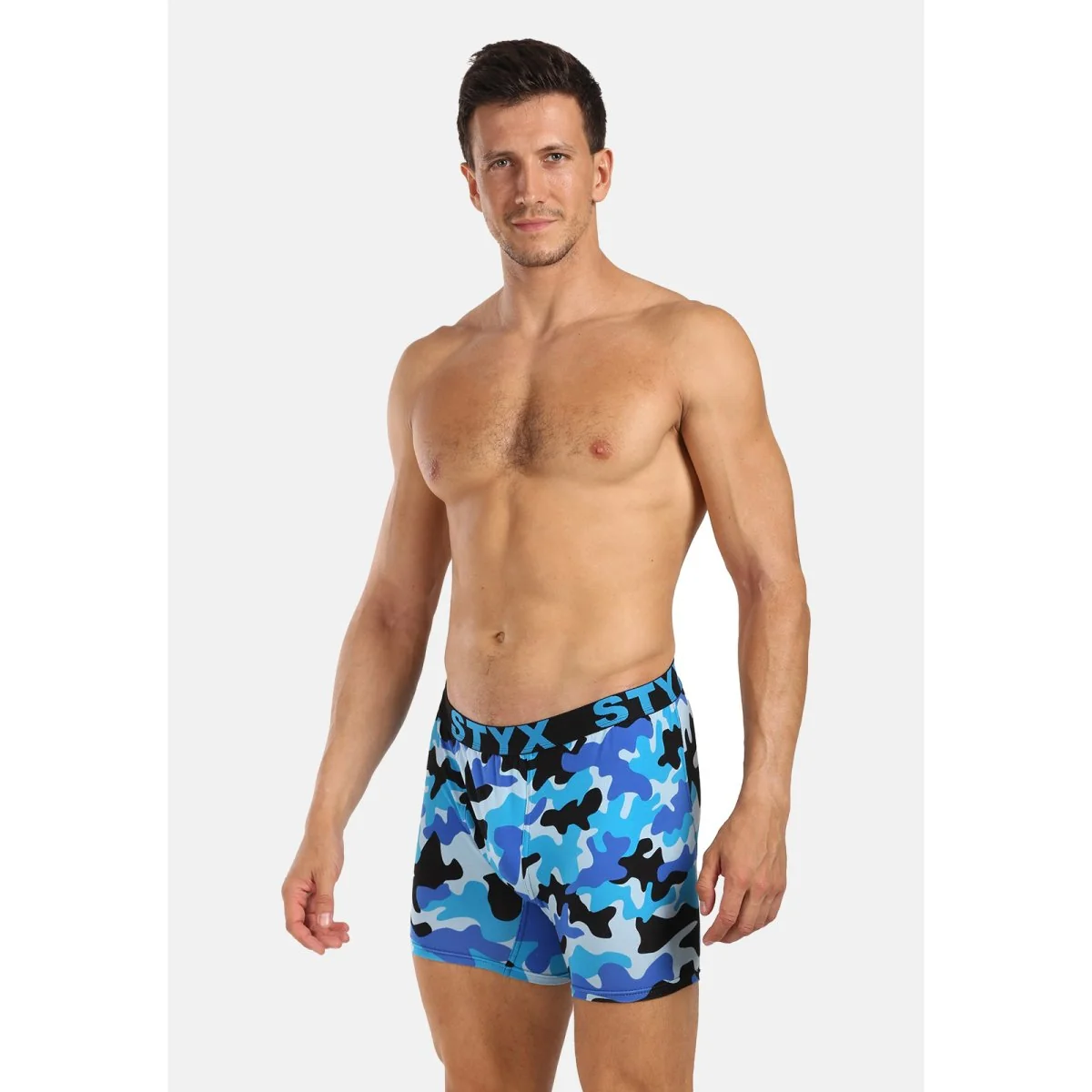 Styx Pánské boxerky long art sportovní guma maskáč modrý (UN1850) XL