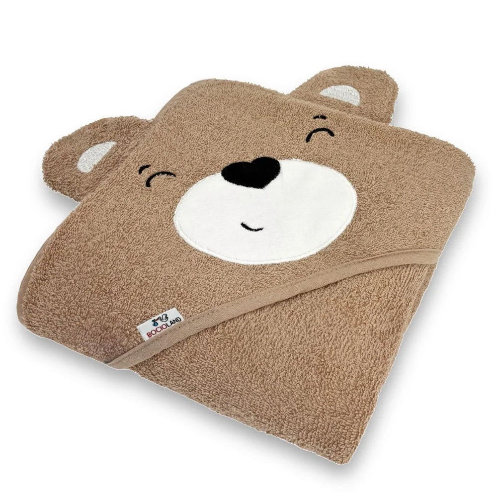BocioLand Dětská osuška s kapucí 95×95 cm Teddy – měkká froté bavlnahnědá