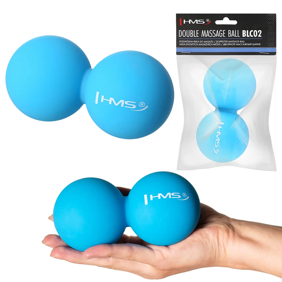 HMS Dvojitý masážní míč Lacrosse ball BLC02 modrý - 6,5cm