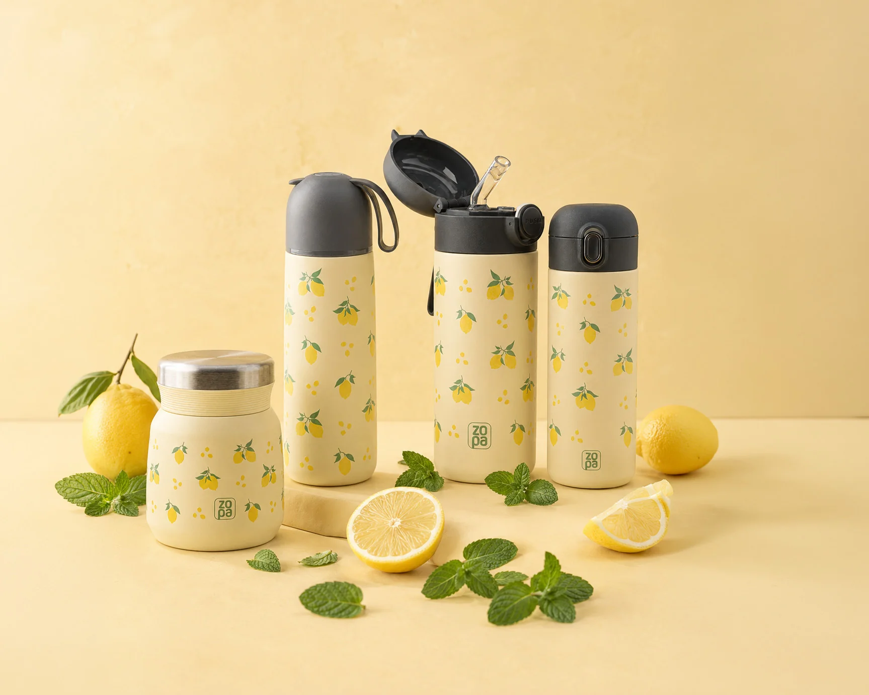 Zopa Termoska na tekutiny s brčkem a silikonovým držákem 350 ml, Limoncello 7