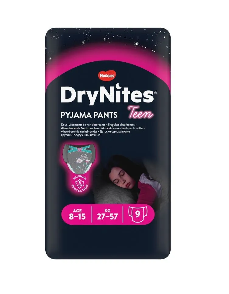 Huggies DryNites Girl Teen 8-15 let 27-57 kg absorpční kalhotky 9 ks