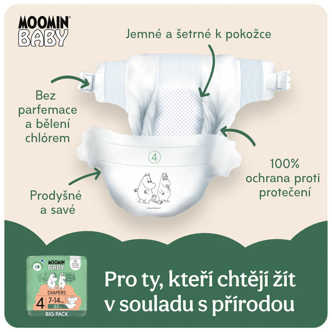 Moomin Baby 4 Maxi 7–14 kg eko pleny 63 ks