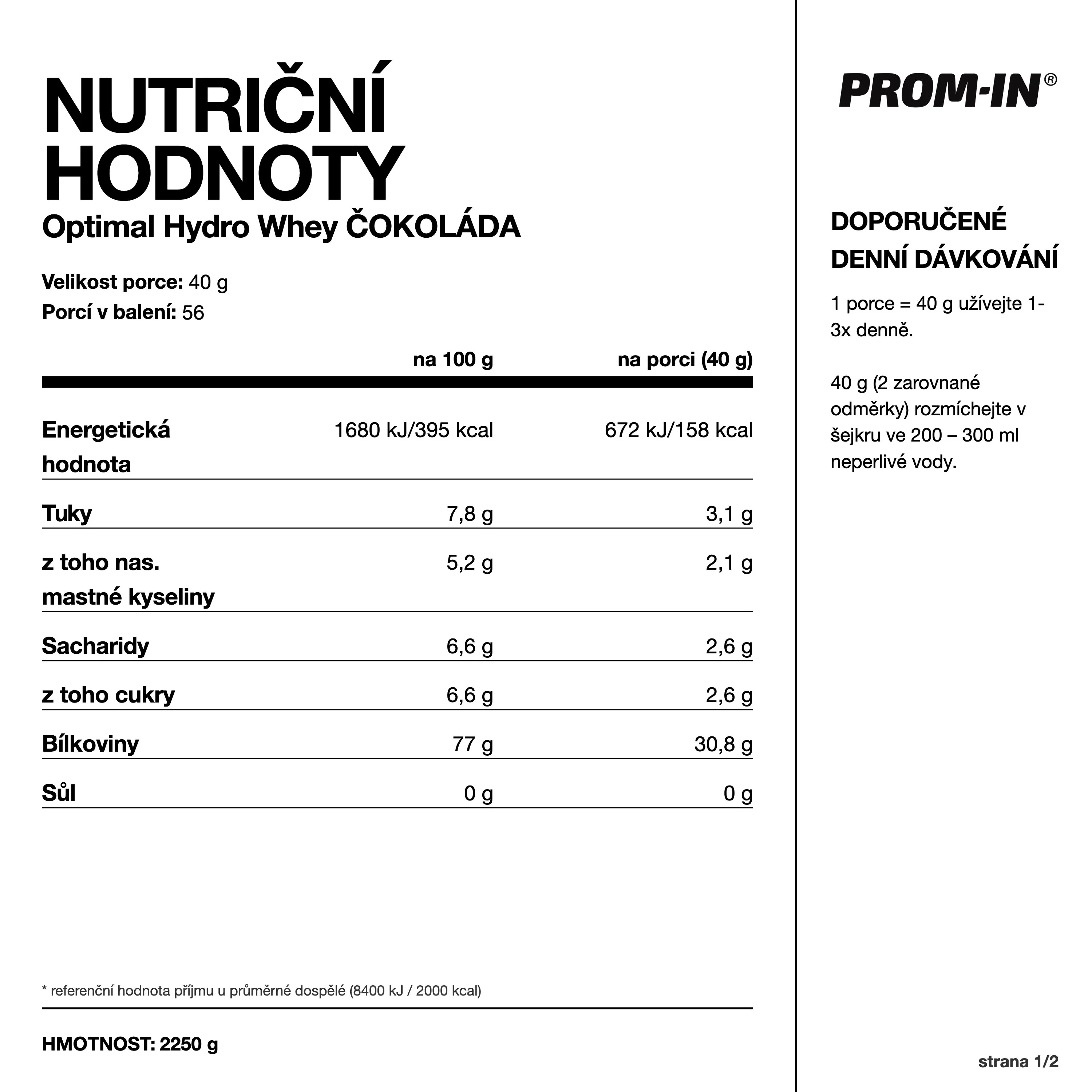 PROM-IN Hydro Optimal Čokoláda 2250 g
