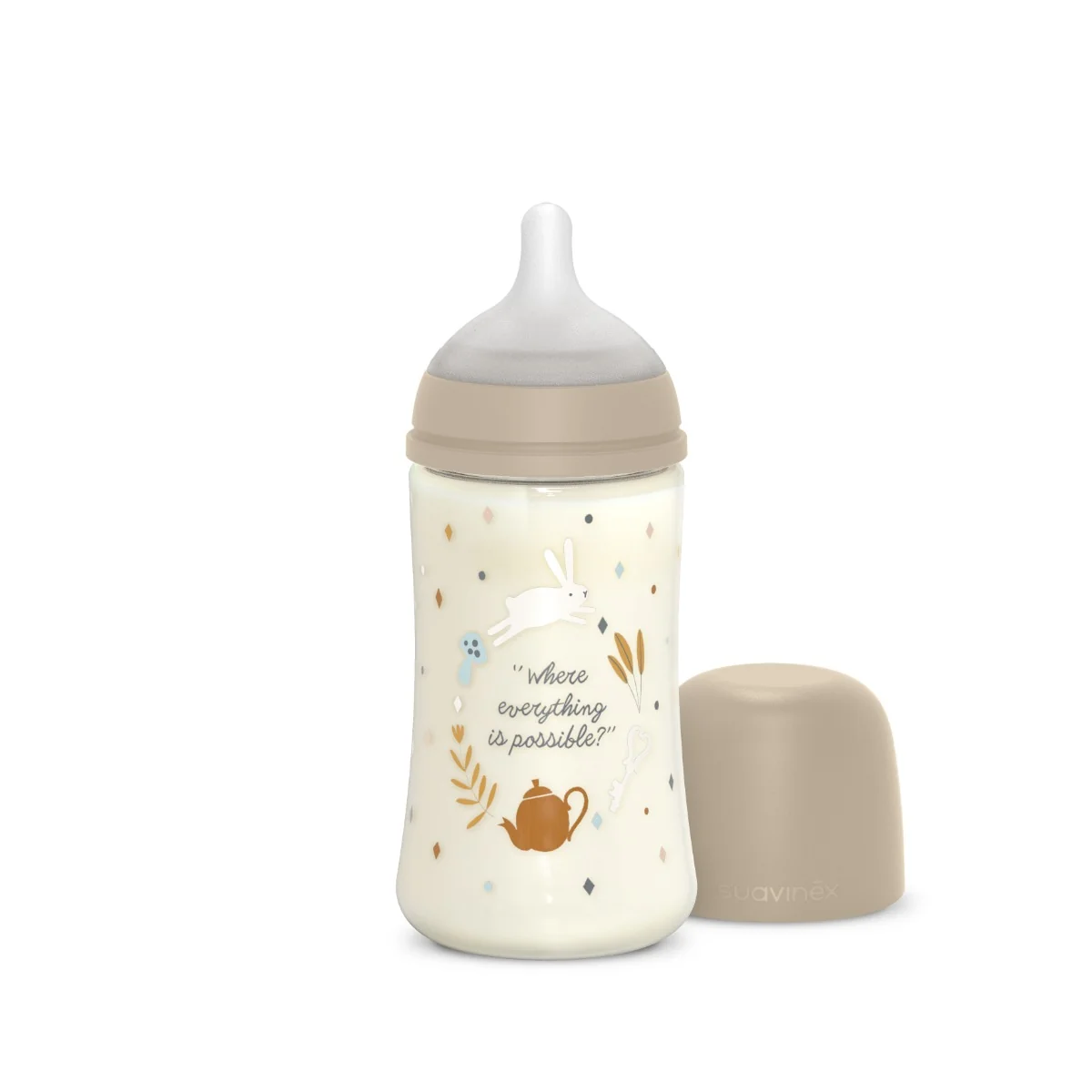 Suavinex Wonderland Kojenecká láhev průtok M 3m+ 270 ml 1 ks krémová