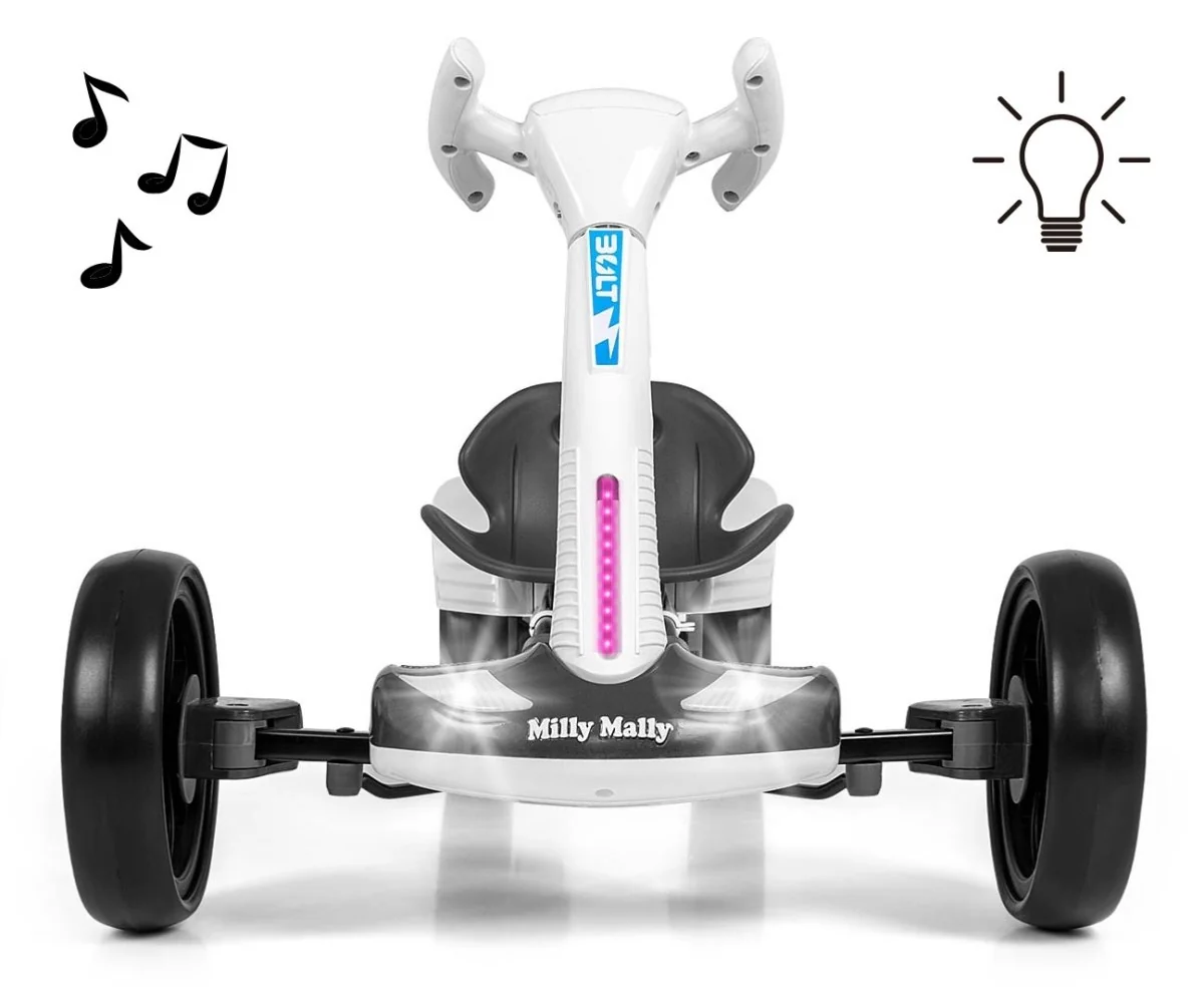 Milly Mally Elektrický gokart BOLT s dálkovým ovládáním, LED, Bluetooth, bílé