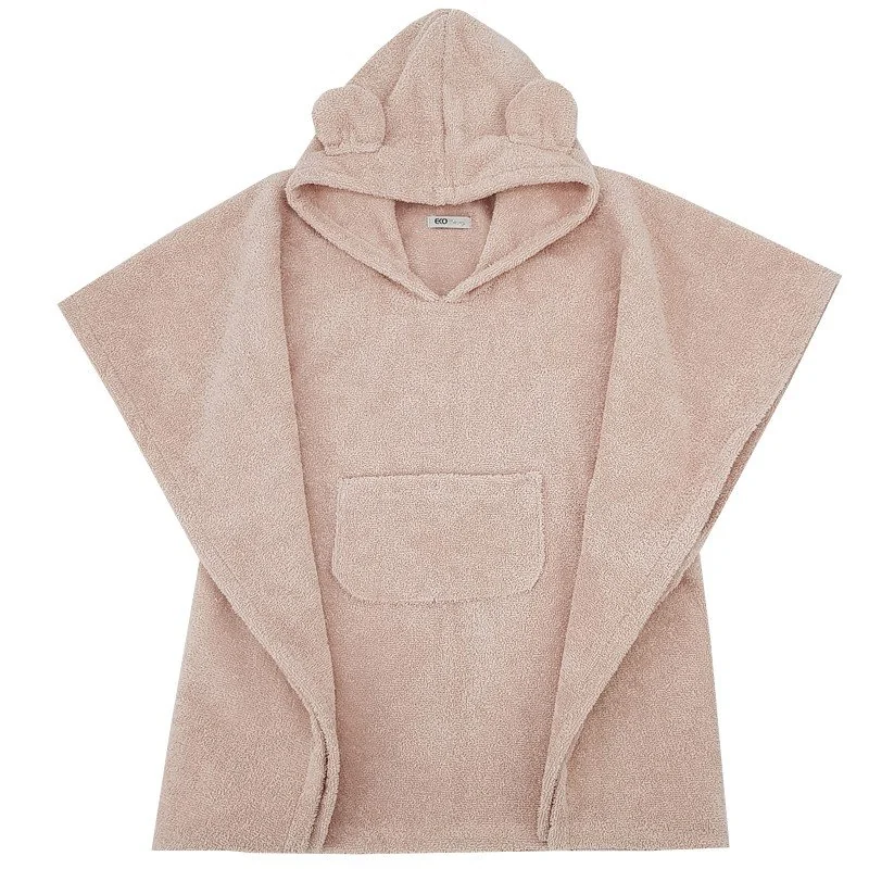 Eko Pončo bavlněné s kapucí a oušky Powder pink 75x120 cm