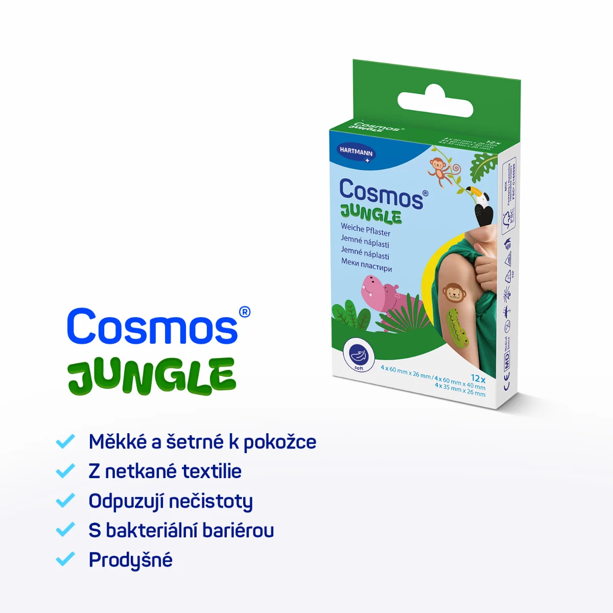 Cosmos Jungle náplasti ve tvaru zvířátek 12 ks