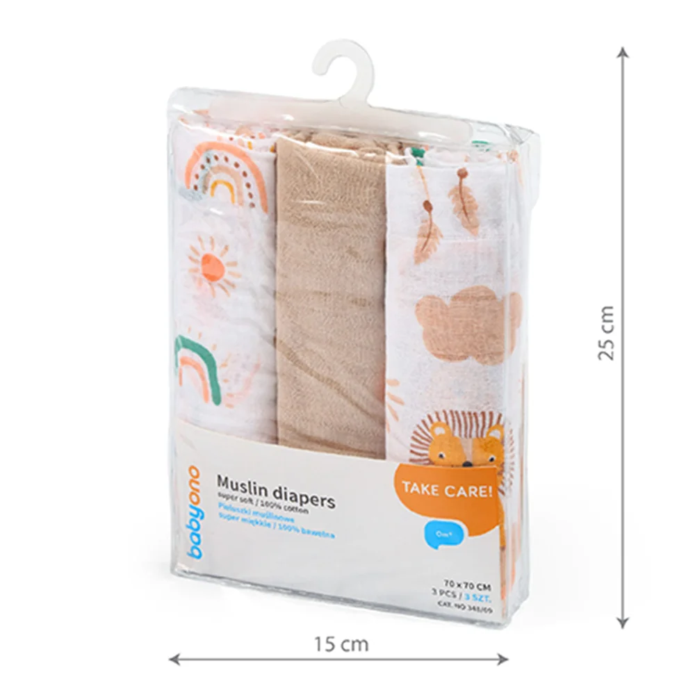 Babyono Pleny mušelínové Super soft 3 ks béžové