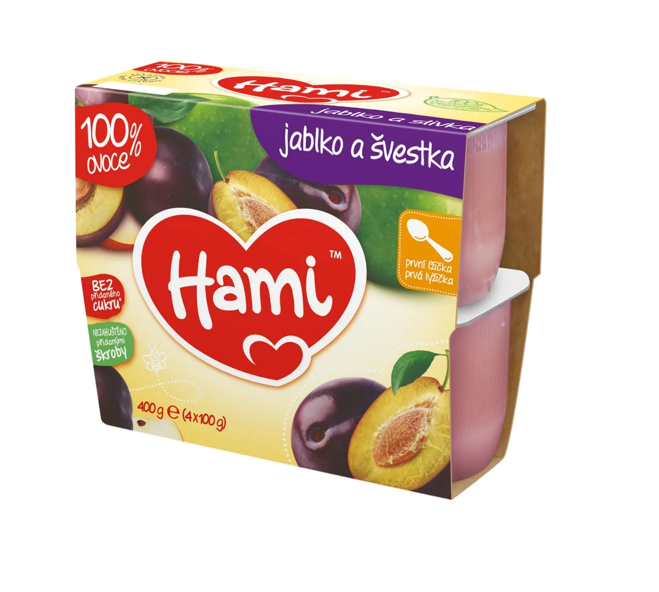 Hami 100% ovoce Jablko a švestka 4m+ 4x100 g