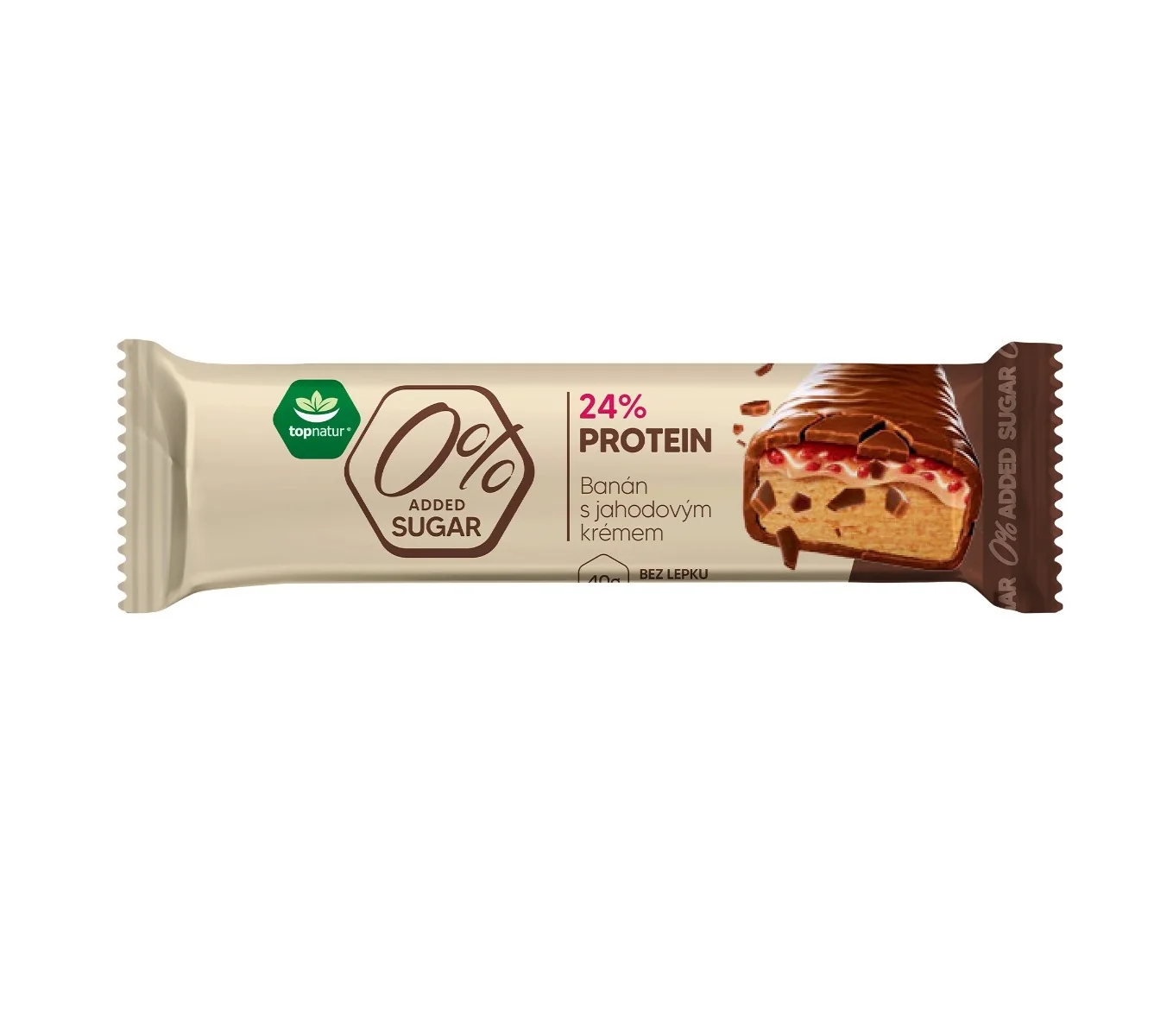 Topnatur 0% Added Sugar Proteinová tyčinka Banán s jahodovým krémem 40 g
