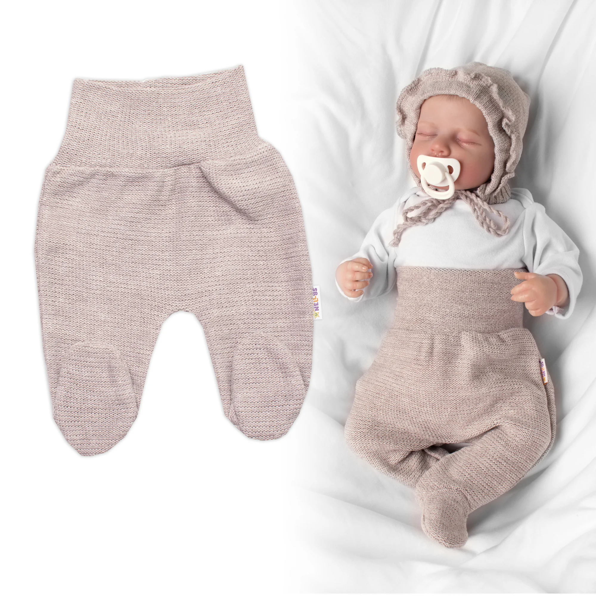 Baby Nellys Pletené kojenecké polodupačky Hand Made, béžové, vel. 68