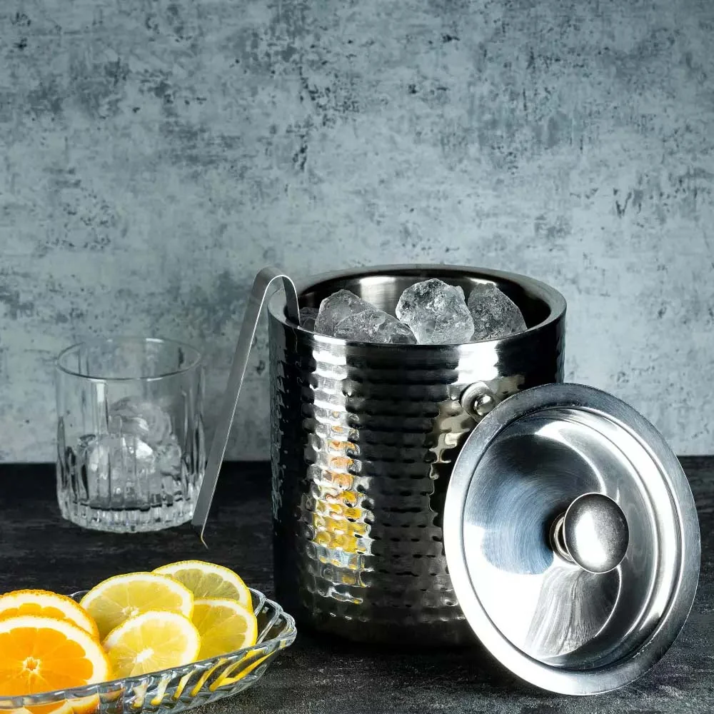 HOME ELEMENTS Dvoustěnný kbelík na led 1,5 l s kleštěmi, proužky
