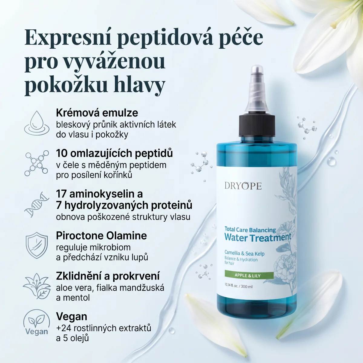 DRYOPE Apple&Lily lehká pečující kúra proti lupům 300 ml