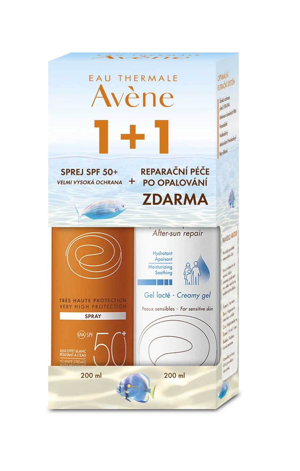Avene Sprej opalovací ochranný sprej + Reparační péče po opalování SPF 50+ 200+200 ml
