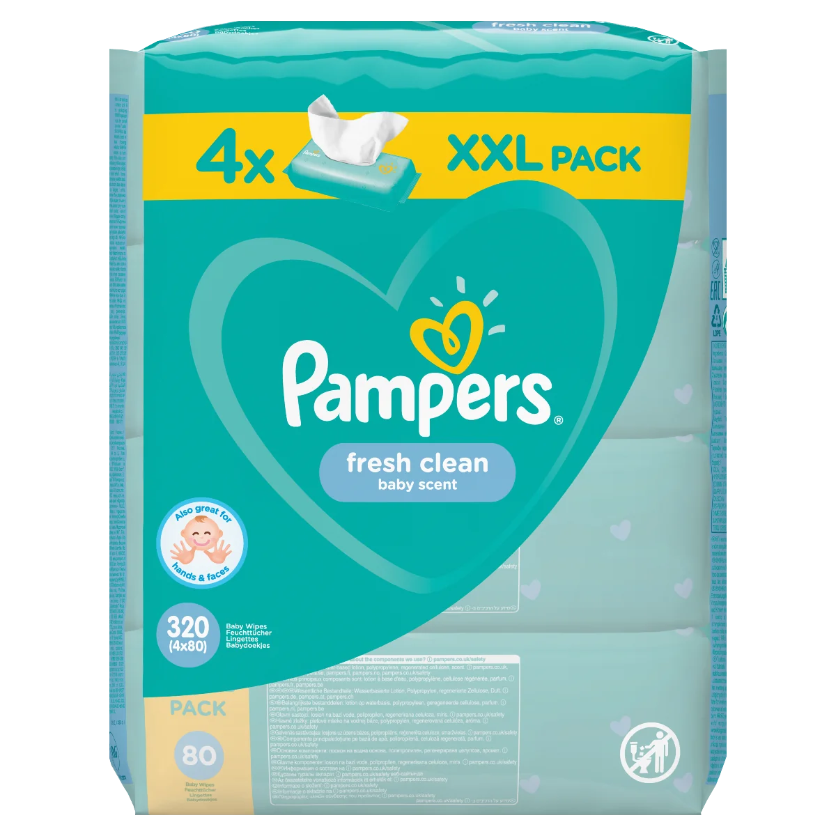 Pampers Fresh Clean XXL vlhčené ubrousky 4x80 ks