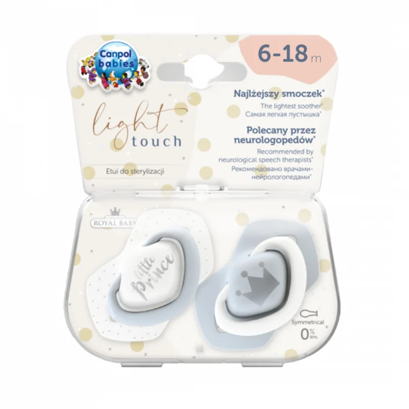 Canpol babies Symetrické silikonové dudlíky 6–18m 2 ks Light touch modré