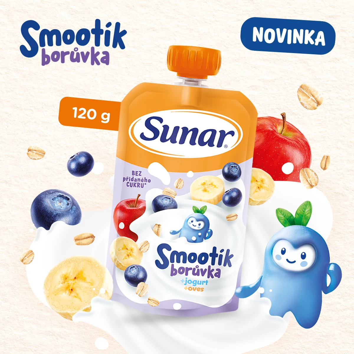 Sunar Smootík Borůvka, jogurt, ovesné vločky kapsička 120 g