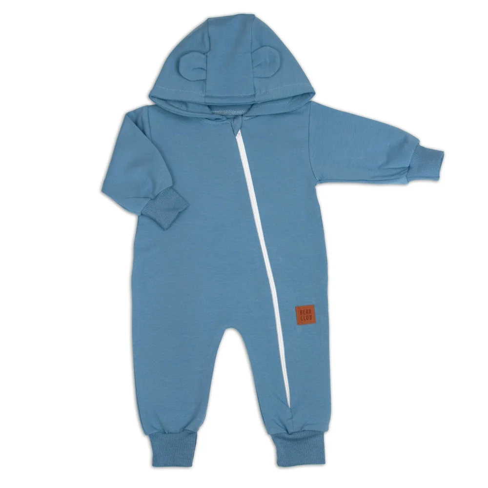 Baby Nellys Rostoucí teplákový overal pro miminko, čepice, botky, 3D, Nature - tm. modrý