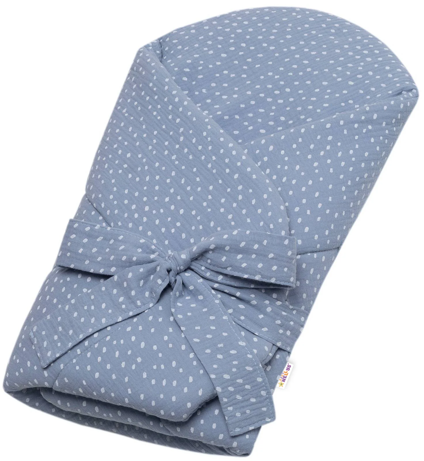 Baby Nellys Mušelinová zavinovačka s výztuží na zavazování DOTS, jeans