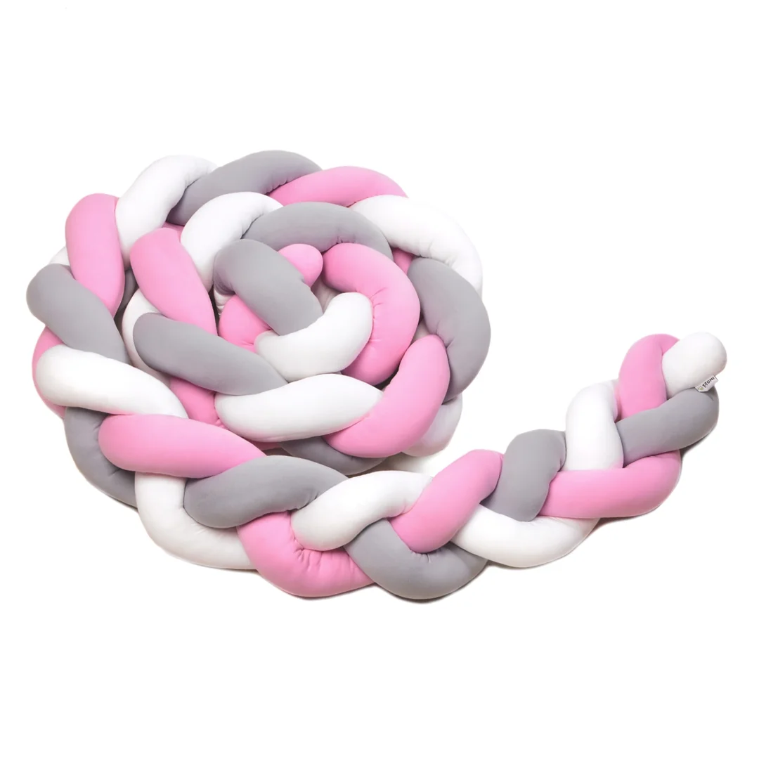 T-tomi Pletený mantinel 220 cm White + Grey + Pink