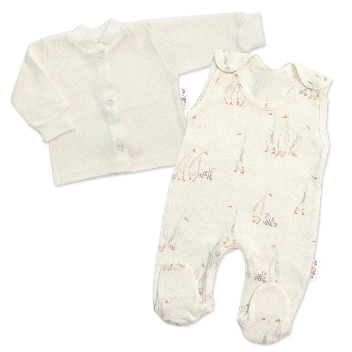 Baby Nellys Kojenecké dupačky s košilkou, bavlna, Husičky, smetanové, vel. 62