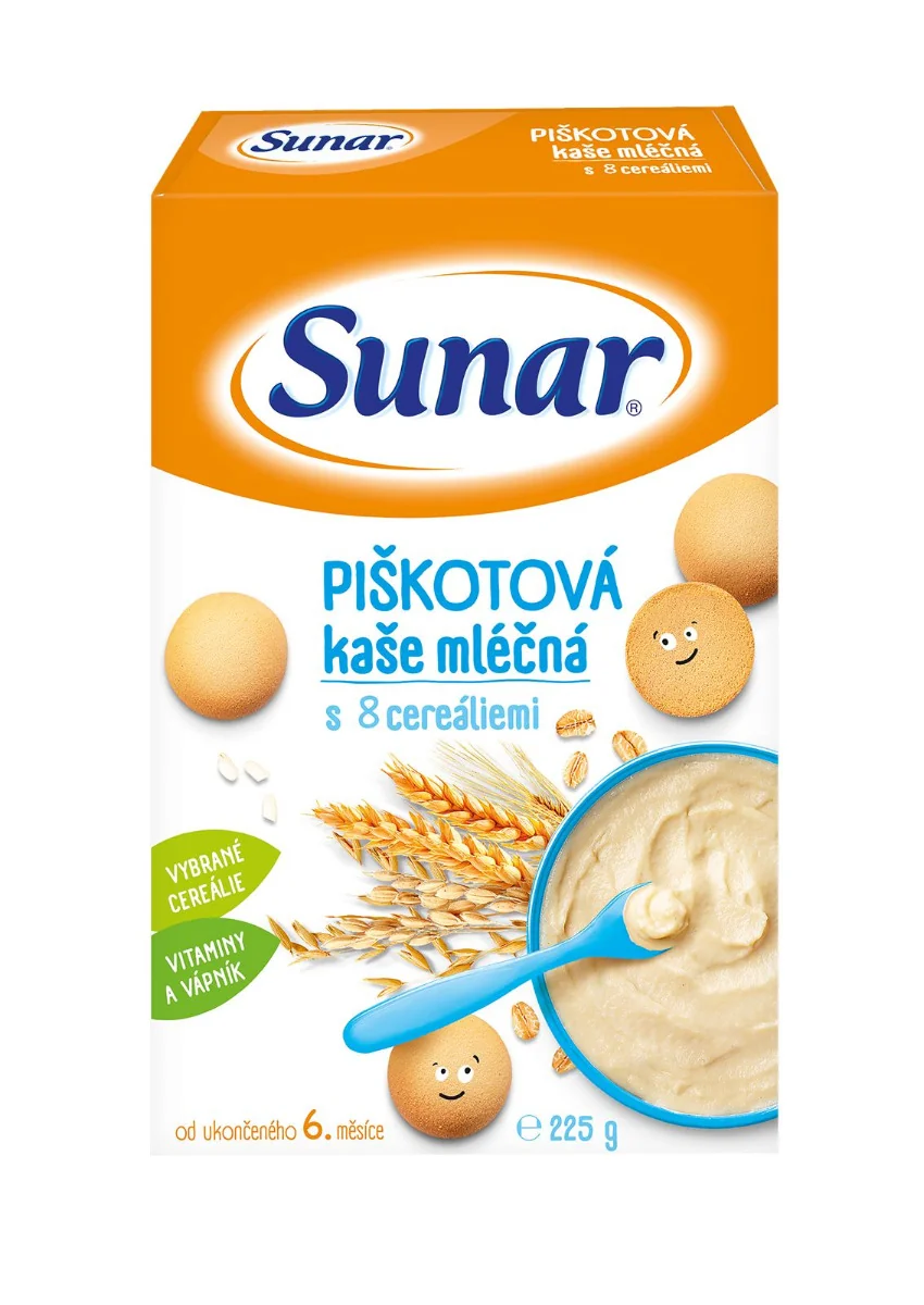 Sunar Mléčná kaše piškotová s 8 cereáliemi 225 g