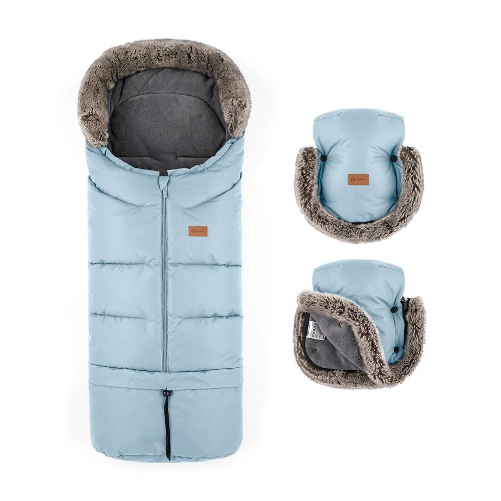 Petite&Mars Set zimní fusak Arctic 4v1 + rukavice na kočárek Furry Sky Whisper