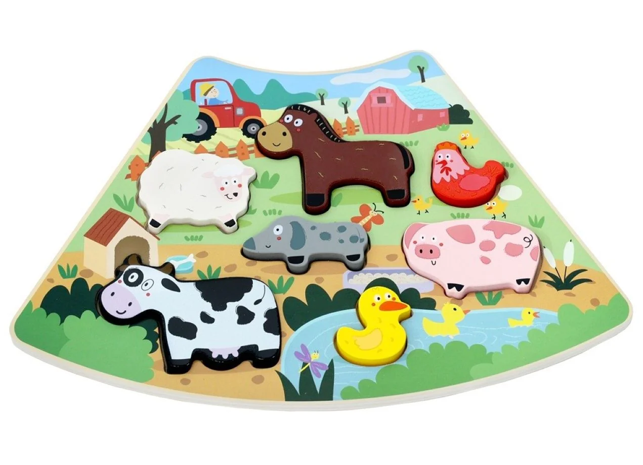 2Kids Toys Dřevěné puzzle Veselá farma propojitelné, 7 dílů