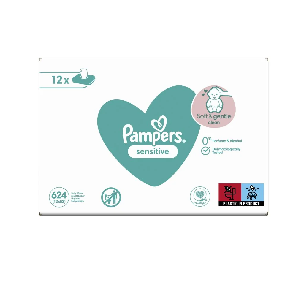 Pampers Sensitive vlhčené ubrousky box 12x52 ks