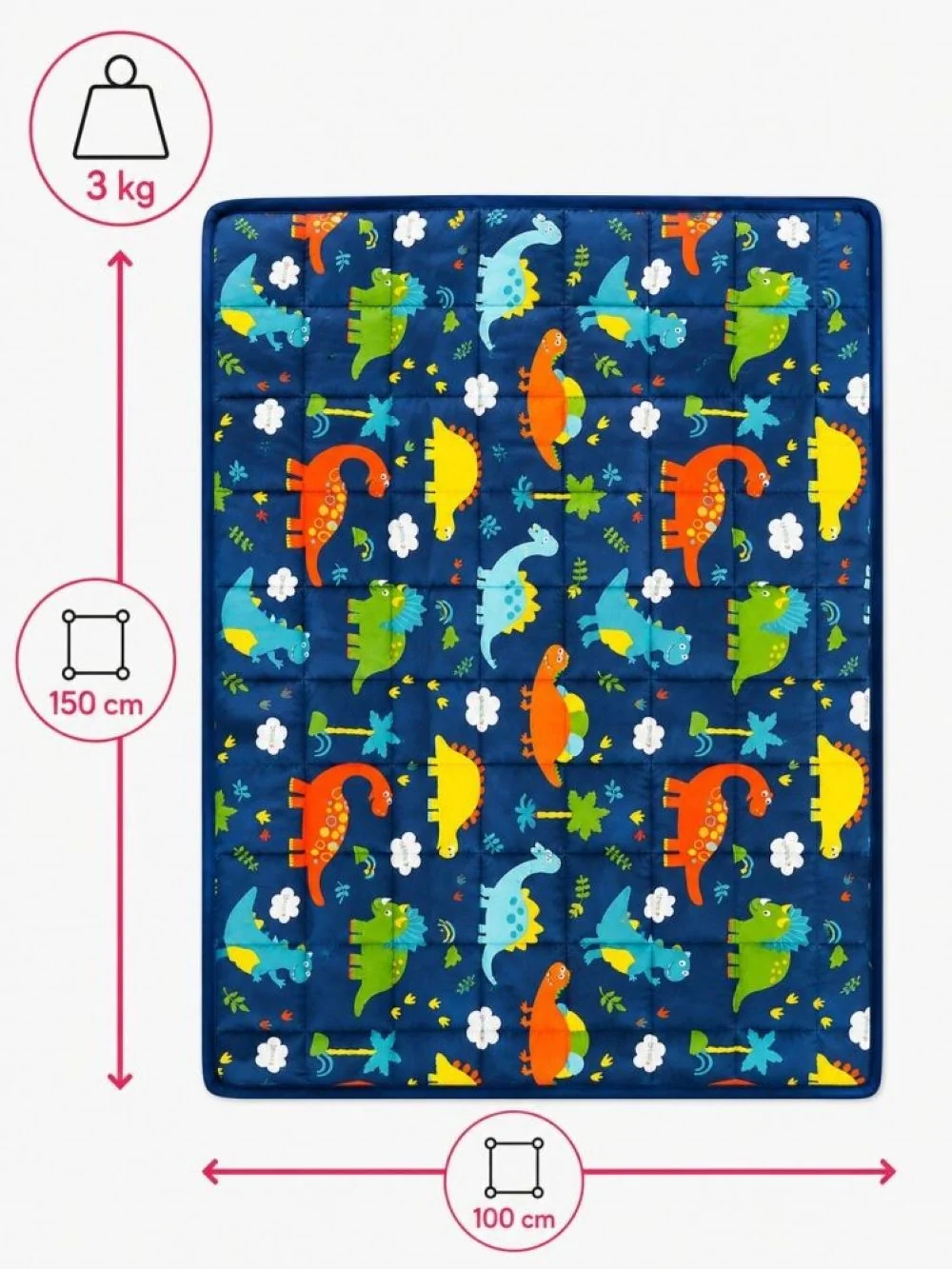 Tullo Zátěžová deka Fizjo 3 kg, 100 × 150 cm, modrá s dinosaury