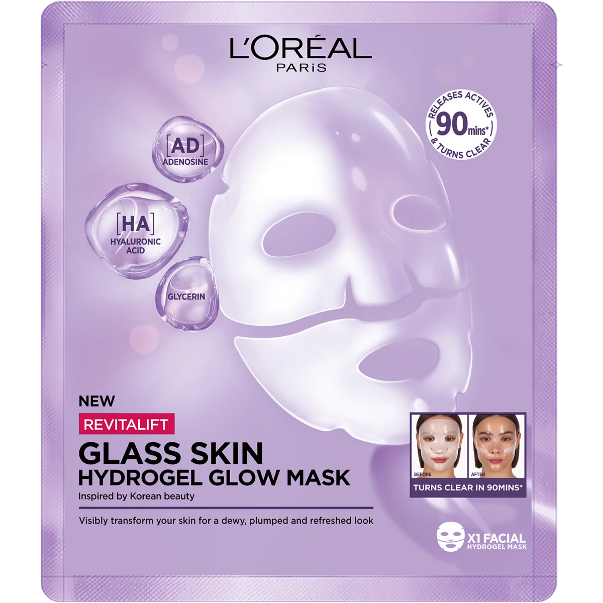 Loréal Paris Revitalift Filler Glass Skin hydrogelová rozjasňující maska 1 ks